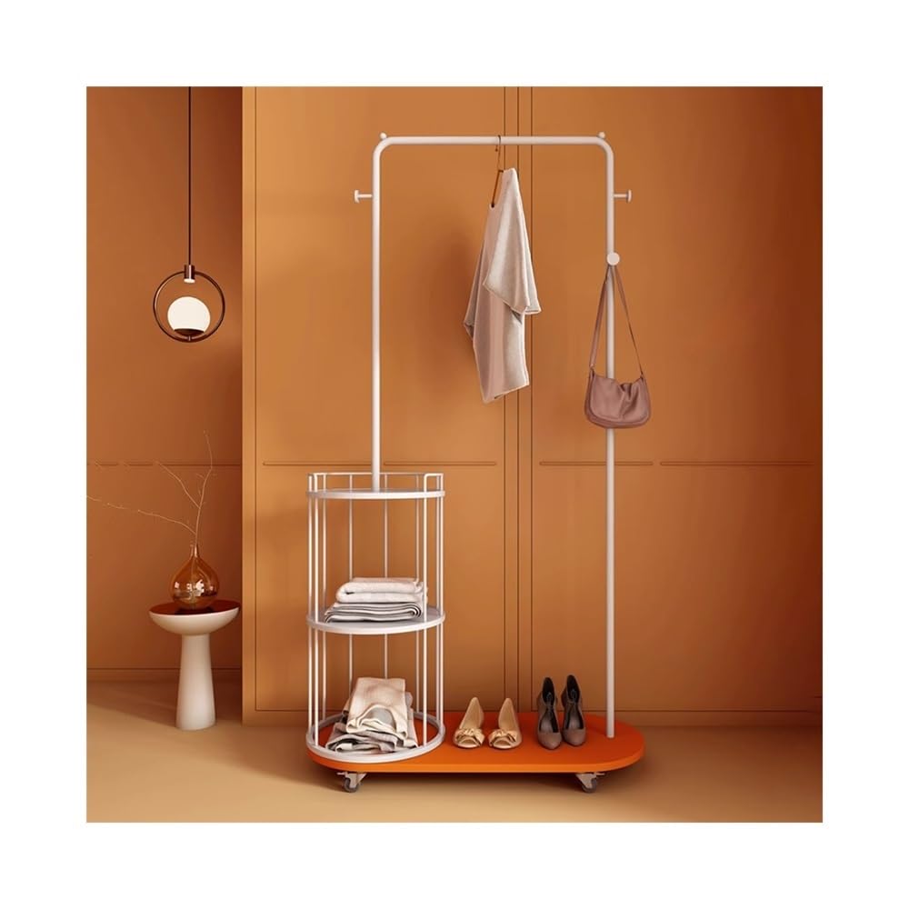 DFHS46JK Hat Rack Clothes Rack Floor Bedroom Storage Bedside Modern Movable Coat for Office(White+Orange)