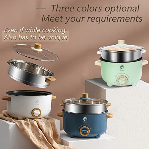 3L Hot Pot Cooker Skillet Steamer - Multifunction Frying Pan 110V Non-Stick Grill Stir-fried Stewed Cookware Steak Noodle Ramen Shabu Shabu Pot - Home Office Party Kitchen Dorm Cooking White - Image 6