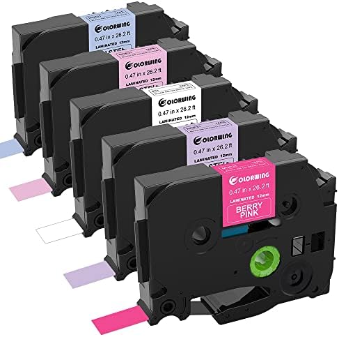 5-Pack TZe TZ Tape Compatible with Brother P Touch Label Tape 12mm 0.47 Inch Laminated(White,Berry Pink,Purple,Pink,Blue),for Ptouch PT-D210 H110 D600 D220 D410 Label Maker