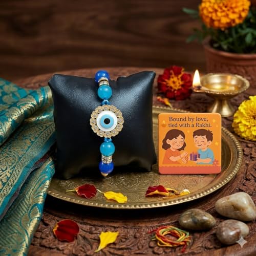 Image of SAUDEEP INDIA Decorative Fridge Magnet for Refrigerator Decor | Free Rakhi for Brother | Raksha Bandhan Gift Combo Set | Cotton Thread Rakhi for Bhai Bhaiya | Festive Home Decor Item(Evil Eye Top 3)