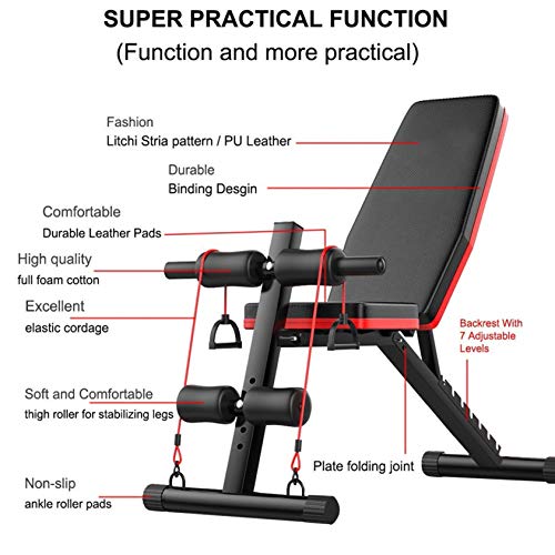 Adjustable Weight Bench w/ Fitness Rope, Foldable Sit Up Bench, Roman Chair, Home Gym Adjustable Utility Weight Bench, Flat Fly Weight Press Fitness (A)