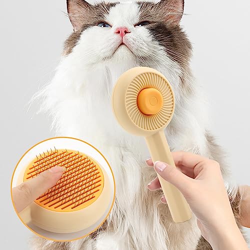 Image of Cat Brush, Self Cleaning, Detangle & Undercoat Removal, Yellow, Cat Owners