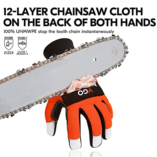 Vgo... Chainsaw Gloves 12-Layer Protection on Both Hands, Safety Foresty Work Gloves with Touchscreen in Goat Leather(XXL,1 pair) - Image 2