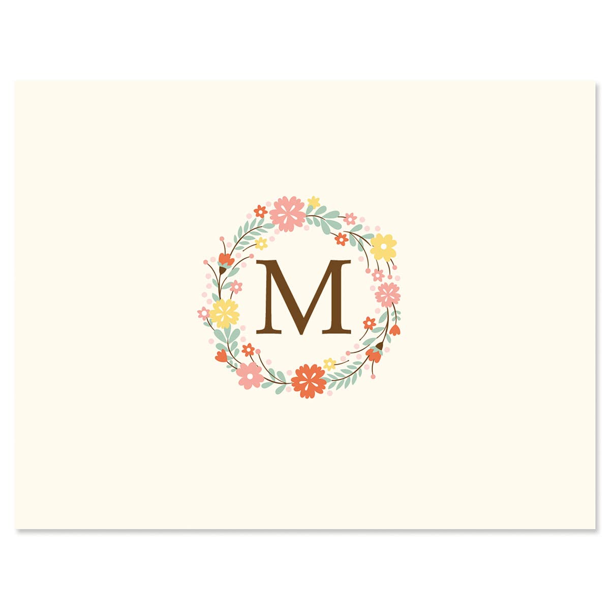 Delicate Cluster Initial Monogram Note Card Set - 24 Cards with White Envelopes, 4¼ x 5½ Inch Size, Blank Inside, For Thank You Notes, or Graduation