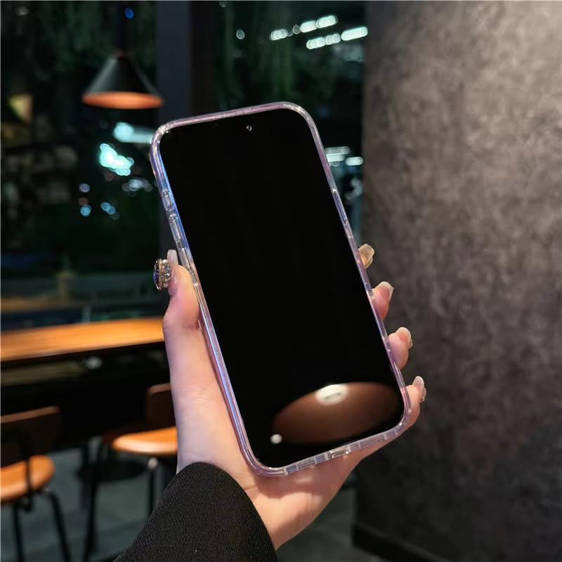 Image of VONZEE Compatible for iPhone 16 6.1'' Back Case Glitter Ring Cute Shiny Colorful Bling Case (Compatible with Magsafe) Transparent PC+TPU Glossy Shiny Cover for Girls Women,Pink