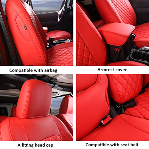 Image of GIANT PANDA Jeep Wrangler 4 Door JL 2018-2026 Full Set Car Seat Covers for Sahara Altitude Rubicon 392 Unlimited with Rear Cup Holder, Customized Faux Leather - (Red)