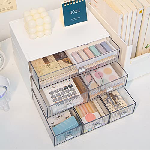 VASZOLA Stackable Desk Organizer with 6 Drawers, 3 Tier Plastic Desk Storage Box Desktop Drawers, Detachable Makeup Storage Office Stationery Supplies Organizer for Desk Office School Home - Image 3