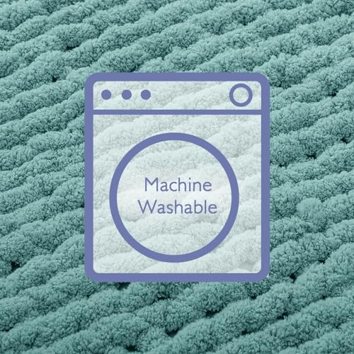 Bigacogo Chunky Knit Throw Blanket for Couch, 40x40 inches, 100% Hand Knitted with Thick Jumbo Chenille Yarn, Cozy Soft Large Rope Knot Cable Crochet Blankets for Sofa Bed Living Room, Light Teal