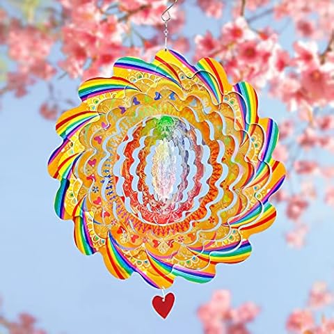 Alynsehom Wind Spinner Hanging Mandala 3D Stainless Steel Indoor Outdoor Garden Decoration Wind Sculptures Spinners Colorful 12 inches Laser Cut Metal Kinetic Art Crafts Ornaments Cover