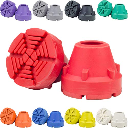 SureTip RED Crutch Tips & Cane Tip (Pair of 2) â€“ 1 Size Fits All 3/4" 7/8â€ Inch - Extreme Grip Heavy Duty Universal Sizing Crutches Shafts Longest Lasting High Performance Rubber Non-Slip