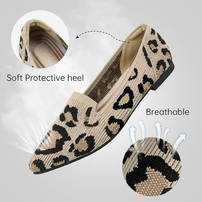 Image of TINGRISE Women's Flats Shoes Pointed Toe Knit Washable Ballet Comfortable Dressy Work Flat