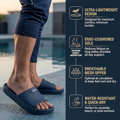 Image of Impakto By Ajanta Sliders for Men || Waterproof & Everyday Flip Flops for Gents || Slippers with Cushion Foot Bed || Anti-Slip Sole || Sweat Free || Super Flexible