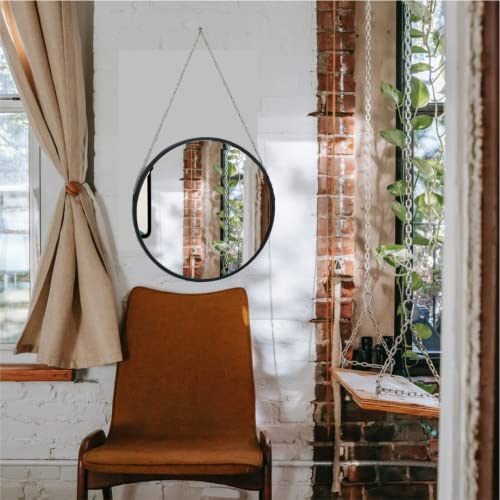 Image of Quality Glass Metal Frame Round Wall Mirror Royal Mirror Home Decorative Mirror Modern Mirror Living Room Mirror Wall Mirror Bathroom Mirror Size 24x24 inches Color Black MF 32
