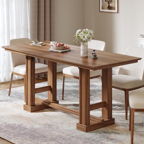 YITAHOME 70" Dining Table for 6–10 People, Farmhouse Rectangular Kitchen Table with Thick Base for Dining Room, Living Room, and Kitchen, Dark Walnut Dark Walnut Industrial