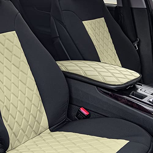 Image of FH Group Neosupreme Beige Diamond Pattern Center Console Pad - Water-Resistant Armrest Cover Protector for Cars, SUVs & Trucks