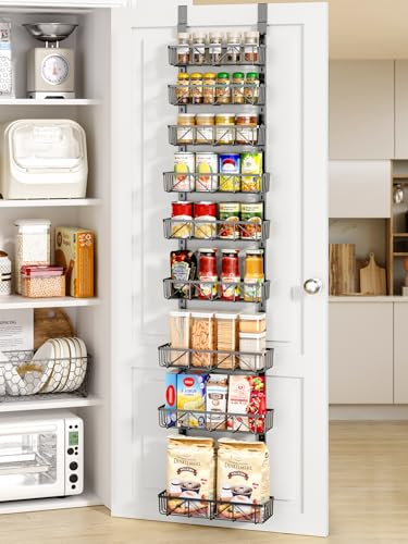 Delamu Adjustable Narrow Over the Door Pantry Organizer, 9-Tier Metal