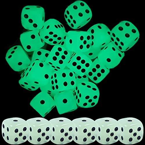 Dados 6 Caras, Saijer Dados Poker Dice 30 Piezas Dados 16mm Dados Acrílicos Dados que Brillan en la Oscuridad Dados de Juego Dados Estándar Dados de Rol Dados de Esquina Redondeados para Fiestas Viaje