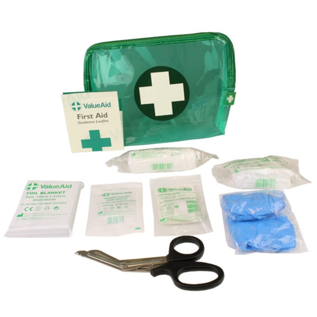Value Aid BS8599-1:2019 Personal Issue First Aid Kit, HSE Compliant, Compact & Portable, Essential Workplace Safety Clear Zip Bag