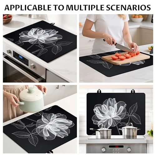 Image of BVBOX Stove Top Cover for Electric Stove, 28 inch x 20 inch Glass Cooktop Protector Mat with Hanging Loops, Anti-Scratch Non-Slip Dish Drying Mat, Washable Countertop Pad