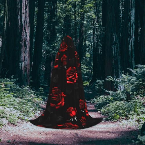 Cape à capuche imprimé roses rouges pour déguisement vampire et GN