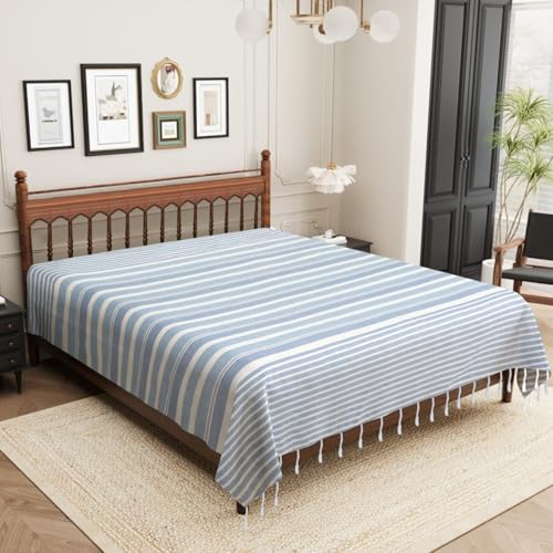 Image of 210 TC Cotton Bedsheet | Handmade Double Bedsheet | Handloom Bedsheets | Without Pillow Cover | Double Bedsheet for Summer (90X100 Inches, 7.5 x 8.3 Feet (Glaucous)