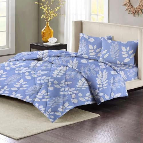 Image of HOMEKART 220 GSM Microfiber 4 Piece Comforter Bedding Set for Double Bed | King Size AC Comforter + Flat Bedsheet (90x100 Inch) & 2 Pillow Covers | Ultra Soft, Lightweight & All-Season (Blue & White)