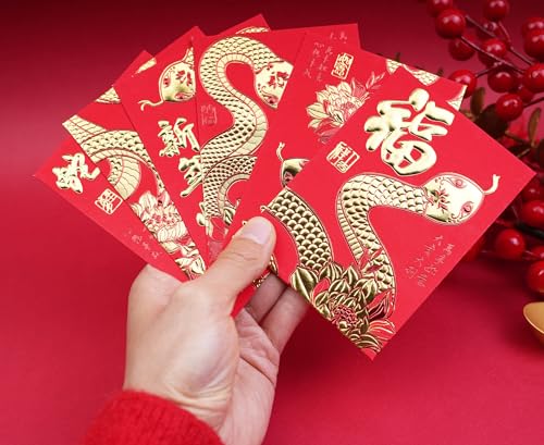 Envelopes vermelhos Cobra de Ano Novo Chinês 2025, Envelopes de Dinheiro da Sorte para Ano Novo Luna