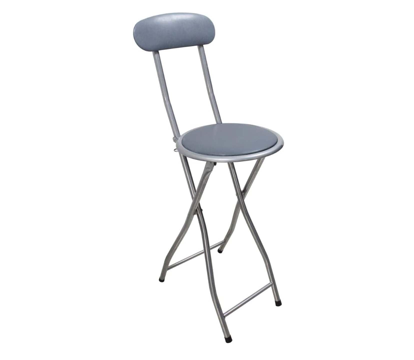 PREMZO Breakfast Bar Stool Chair Soft Padded Round Seat High Chair Foldable Compact Space Saving Lightweight Free Standing Indoor Outdoor Graden Home Office Party Use (Grey)