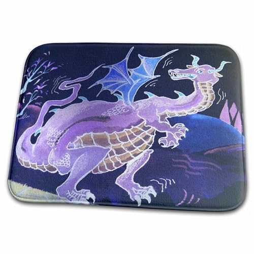 3dRose Bathroom Bath Rug Mat - Kids Purple Dragon Childrens Art