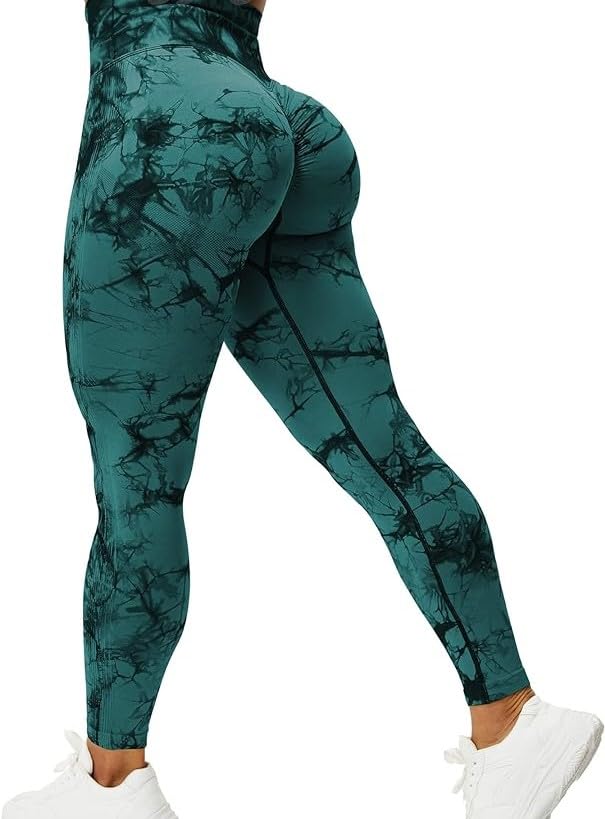 Generic High Waisted Butt Lifting Tie Dye Athletic Leggings for Yoga, Gym, Running, etc (US, Alpha, Small, Regular, Regular, Green)