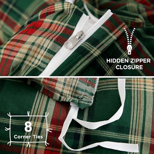 Image of TOCOMOA Christmas Plaid Duvet Cover Set 100% Washed Cotton Like Linen Feel Super Soft Comfy 3 Piece Green Red Gingham Checkered Bedding Comforter Cover Set (Full 80 inchx90 inch, Comforter Not Included)