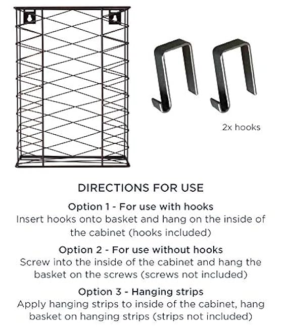 Gourmet Basics by Mikasa Garbage Bag Holder Garbage Bag Holder Basket with Removable Hooks, One size, Antique Black,5255362