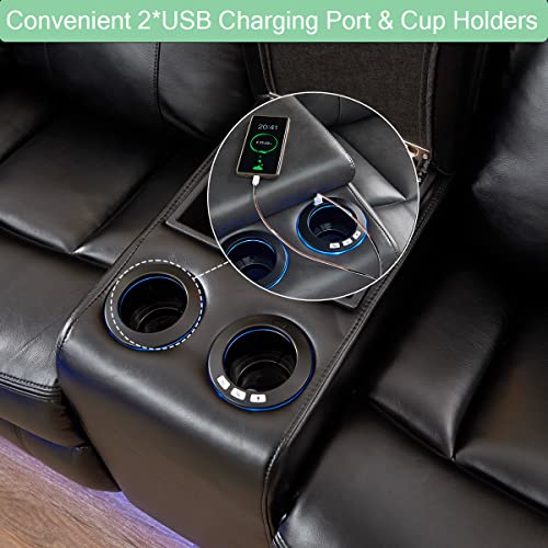 ELIASER Power Sectional Reclining Couches for Living Room Faux Leather Home Theater Recliner Sofa Corner Couch with LED Lights, Storage Consoles, Cup Holders USB Ports, Grey