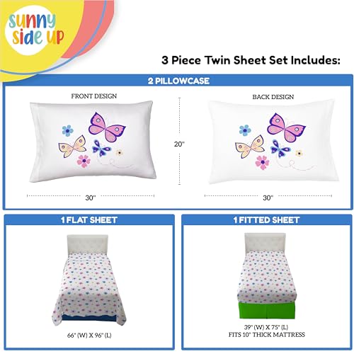 Image of Sunny Side Up Flutter Twin Sheet Set - 3 Piece Kids Bedding Set Includes Pillow Cover - Super Soft Floral Microfiber Sheets