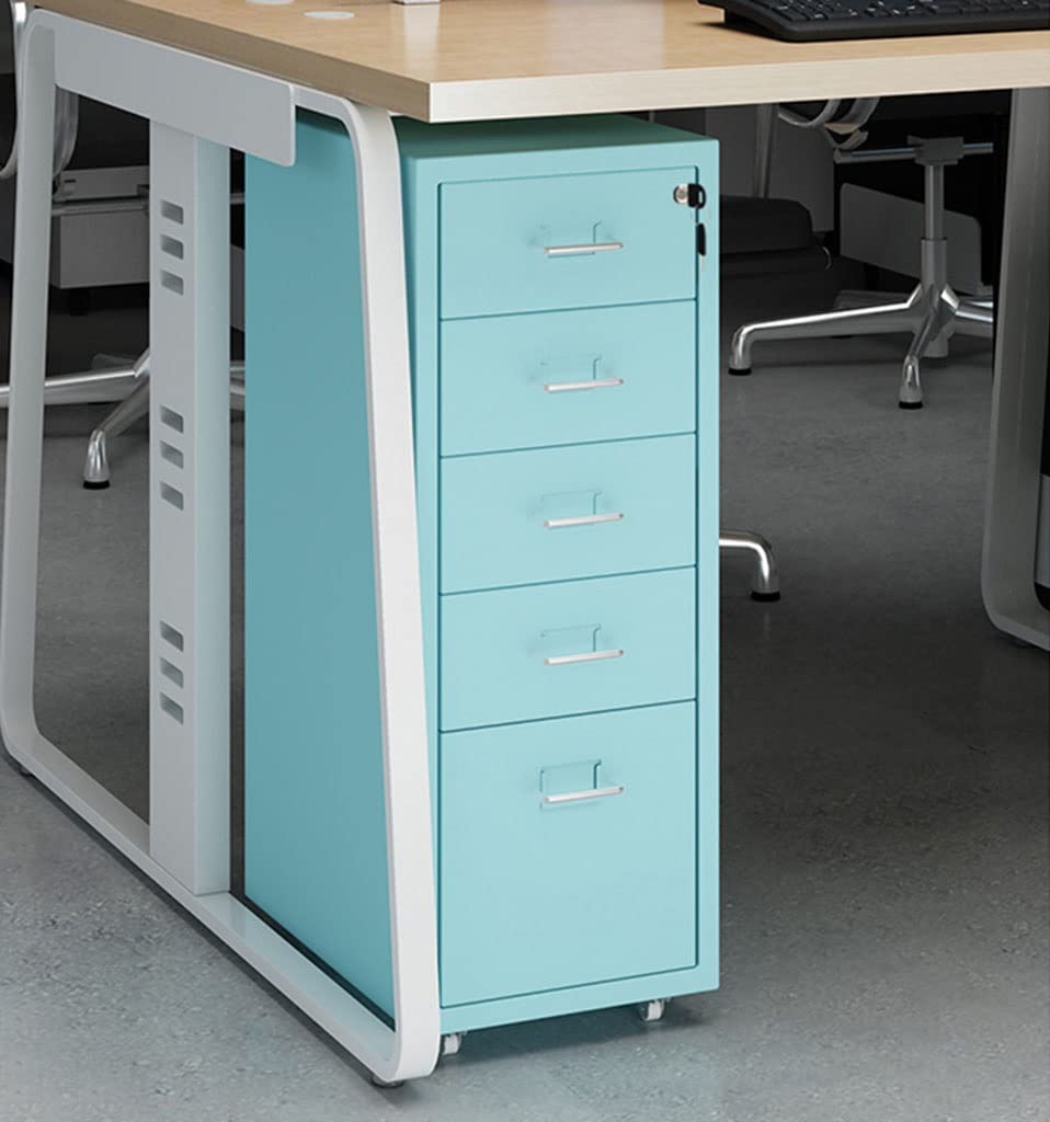 Aioneer Blue Mobile Steel File Cabinet With 6 Drawers Lockable High Bearing Capacity Pink 28X41x67cm-28X41x67cm