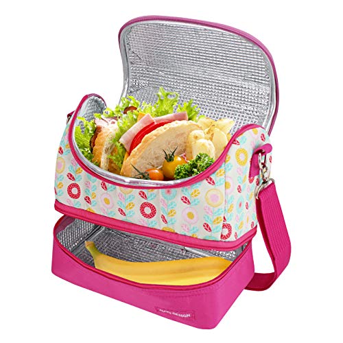 LANCHEIRA TÉRMICA BOLSA ESCOLAR MENINA ALÇA AJUSTÁVEL 2 COMPARTIMENTOS BORBOLETA JACKI DESIGN ROSA