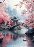 Cherry Blossoms Diamond Painting, Pattern Landscape Diamond Art Kits for Adults 5D DIY Full Square Drill Rhinestone Gem Art Adult Crafts Hobbies for Home Decor, Bedroom Decor 36 X 48 Inch -bby250766