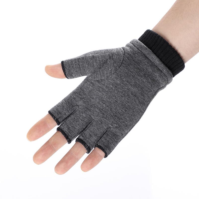 Image of ketmart Winter Men's Half Fingers Gloves Fleece Lined Warm Fingerless Mittens Punk Hip Hop Style for Outdoor Driving, Riding,Yoga, Cycling, Gym, Running Breathable, Anti-Slip, Stretchy(Color Grey)