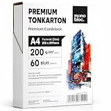 60 Blatt Papier 200g/m² Weiß Matt, PREMIUM PAPIER Reinweiß DIN A4-21 x 29,7 cm - Dicker Tonkarton zum Drucken für Laserdrucker & Tintenstrahl - Fotopapier - Beidseitig bedruckbar