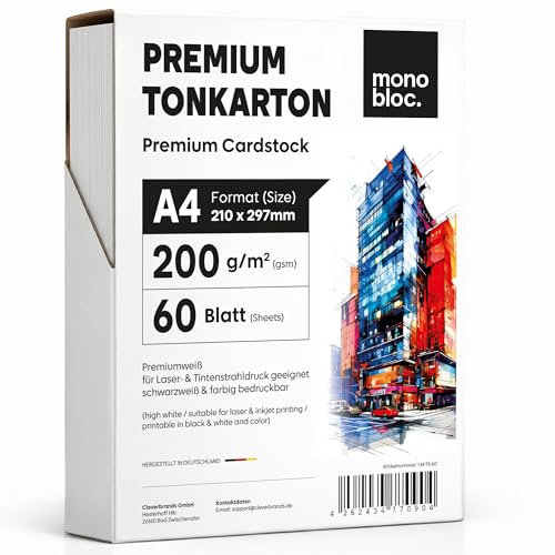 60 Blatt Papier 200g/m Weiß Matt PREMIUM PAPIER Reinweiß DIN A4-21 x 29 7 cm - Dicker Tonkarton zum Drucken für Laserdrucker & Tintenstrahl - Fotopapier - Beidseitig bedruckbar