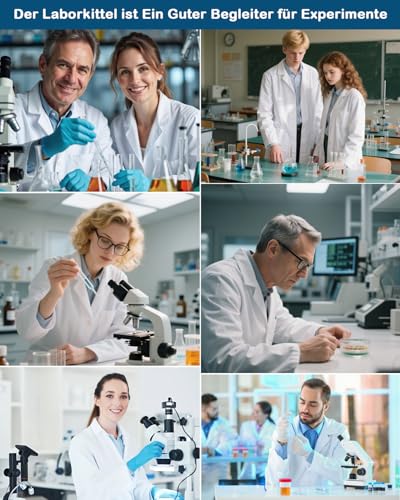 COCREAZY Laborkittel Baumwolle Arztkittel Damen Herren, Chemie Kittel Weiß Labormantel Arztmantel Langarm Medizin Arzt Kostüm Labor Kittel mit Knöpfen 3 Tasch Arbeitskittel für Schüler Cosplay, XS
