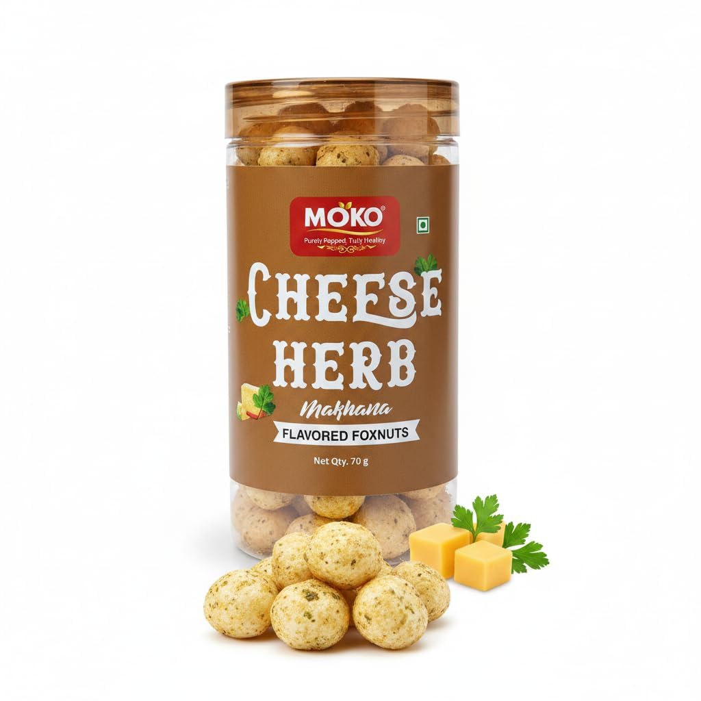 MOKO Cheese & Herb Makhana β Roasted Foxnuts Snack, Gluten-Free & High Protein, Healthy Lotus Seeds, Light & Crunchy Evening Snack, 70g