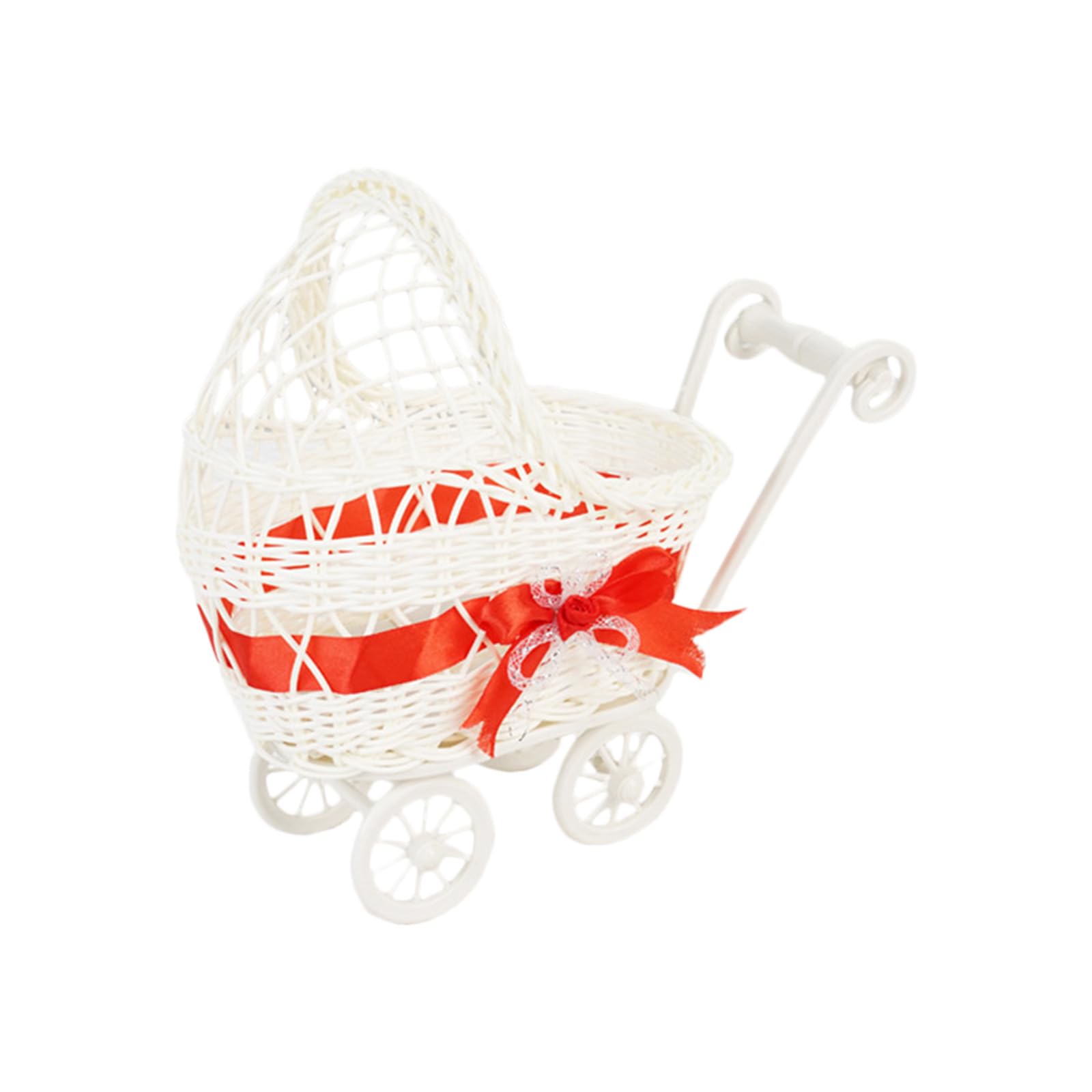 Zeiwohndc Red Practical Miniature Cart Snacks Holder With Handle Plastics Organizer Rattan Basket For Household Items Tiny Cart Treat Planner