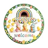 2026 Felpudo redondo de conejo de Pascua 2026, absorbente y resistente, alfombra redonda de Pascua, tamaños: 40 cm / 60 cm / 60 cm / 80 (B, 60 x 60 cm)