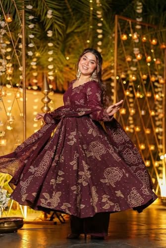 Image of ANNI Designer Women's Viscose Blend Umbrella Style Printed Kurta Palazzo with Dupatta | Stylish Kurta Set for Women | Elegant Palazzos & Dupatta Set | Traditional Ethnic Wear