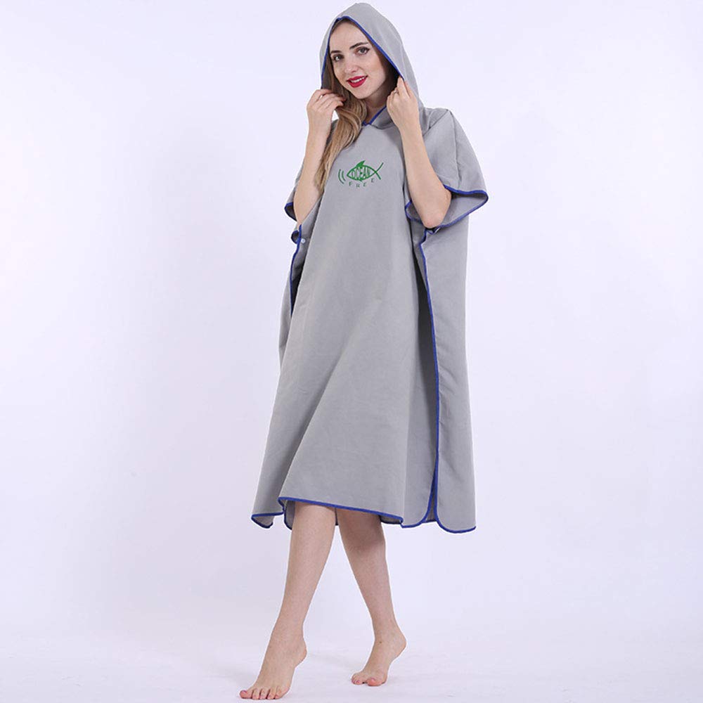 Beenle-Icey Swim Towels Changing Robes Towel Poncho with Hood for Adults Unisex, Quick Dry Lighjtweight Microfibre Hooded Surf Poncho for Beach Surfing Swimming Wetsuit Changing Universal Size (grey)
