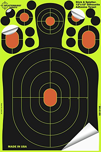 Splatterburst Targets - 12 x18 inch - Stick & Splatter Adhesive Silhouette Shooting Target - Shots Burst Bright Fluorescent Yellow Upon Impact - Gun - Rifle - Pistol - Airsoft - Air Rifle (25 Pack) - Thumbnail 2