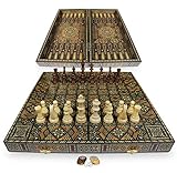 50 x 50 cm Holz Backgammon/Schachspiel/DAMA Brett K mit 30 Holz Backgammon Steine