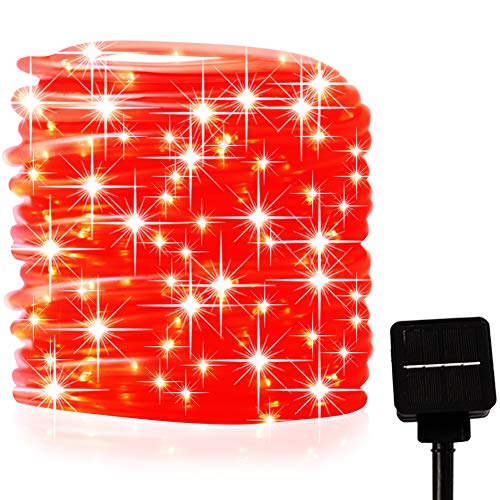 Preisvergleich Produktbild picK-me Solar Rope Lights, 200 LEDs 66ft / 20M 2Modes Waterproof Solar String Copper Wire Light, Outdoor Rope Lights for Garden Yard Path Fence Tree Wedding Party Decorative (Rot, 2 Modus)