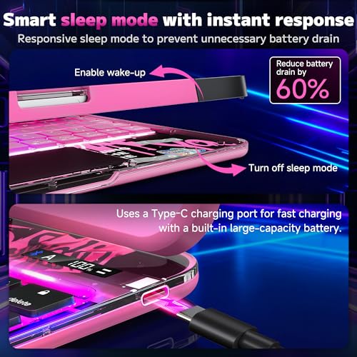 Image of Clear Keyboard Case for iPad Air 13 inch (M3 /M2, 2025 /2024) & Pro 12.9 inch (3 /4 /5 /6th Gen) 360 Swivel Multi-Touch Trackpad with Wireless Bluetooth 7-Color Backlight, Pencil Holder Pink